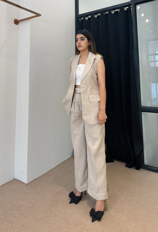 Beige Formal Linen Coord