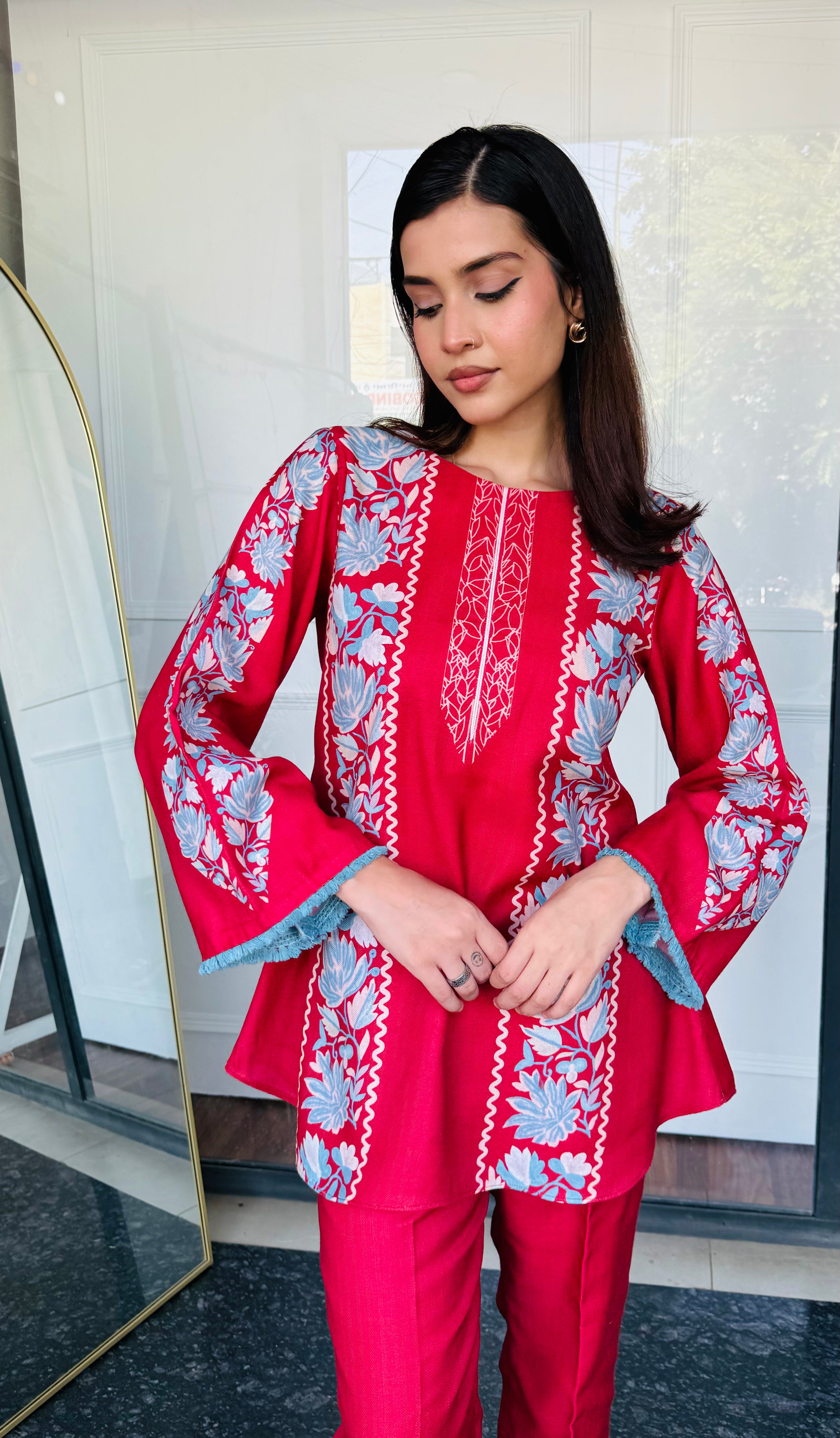 Red & Blue Festive Kurta Set