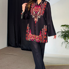 Black Winter Woollen Kurta Set