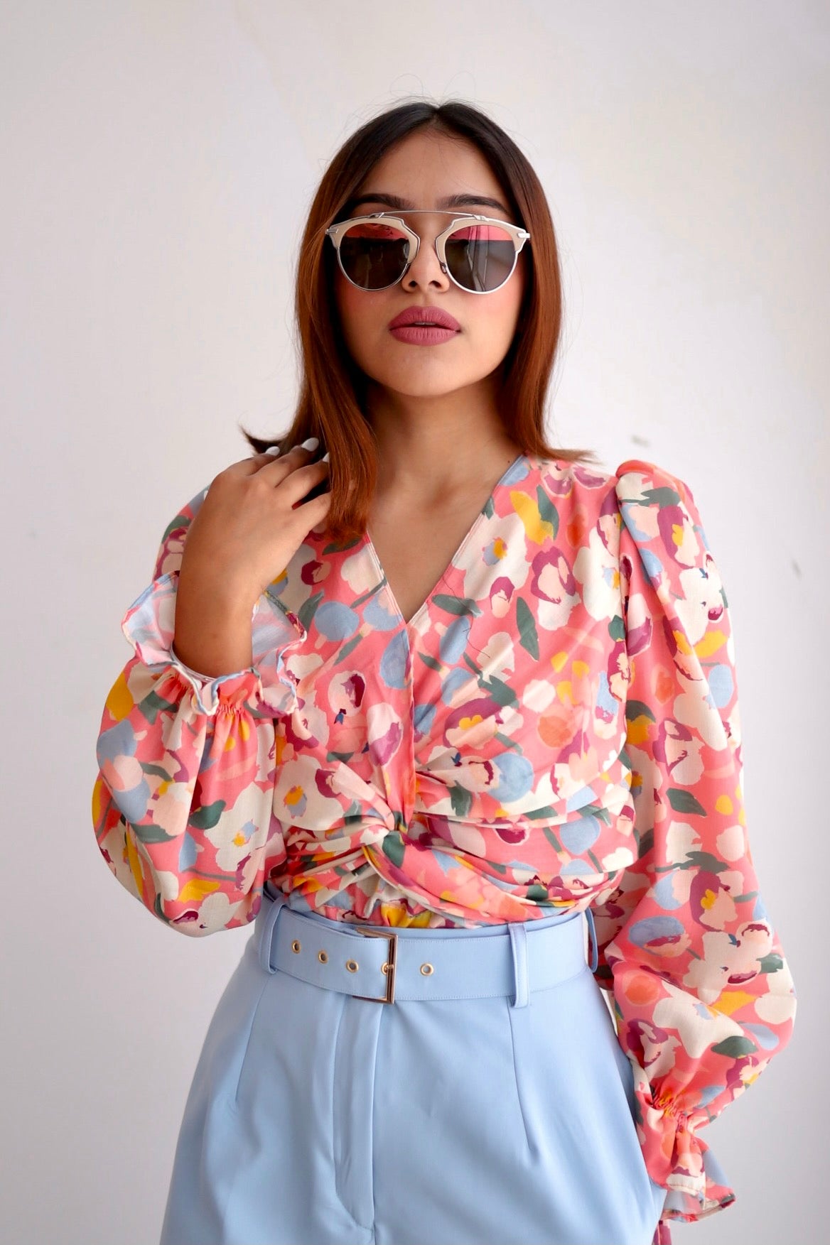 Myra Pastel Front Knot Statement Top