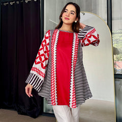 Red White Winter Kurta Set