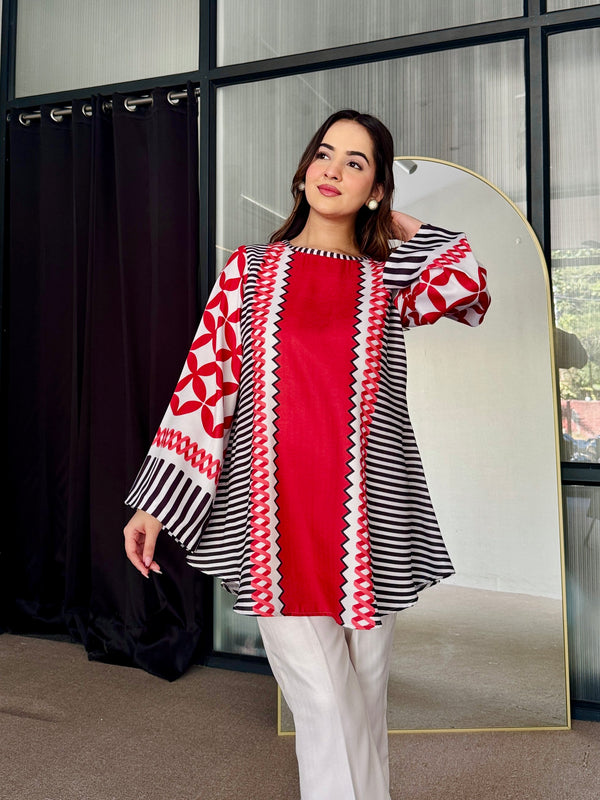 Red White Winter Kurta Set