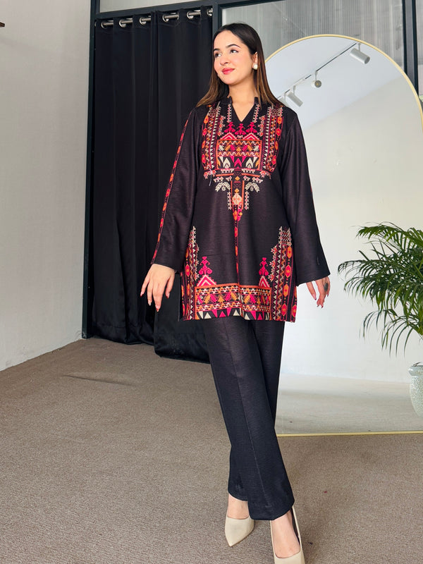 Black Winter Woollen Kurta Set