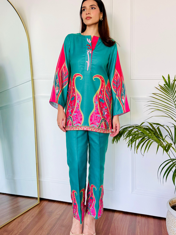 Pink & Green Festive Kurta Set