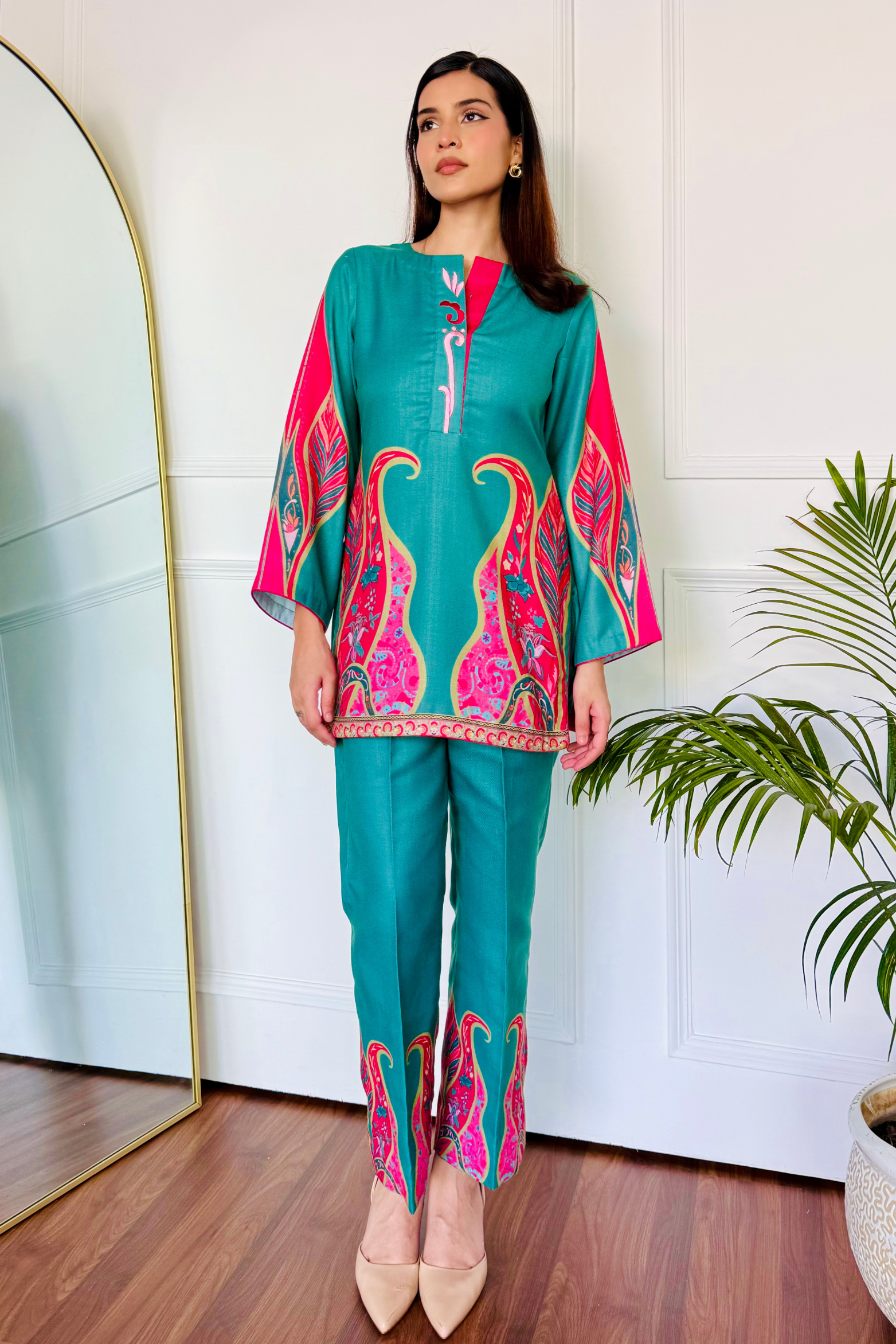Pink & Green Festive Kurta Set