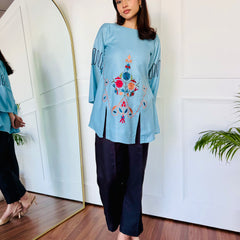 Blue & Black Embroidered Kurta Set