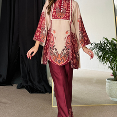 Feriha Beige Bold Winter Pashmina Kurta Set