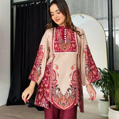 Feriha Beige Bold Winter Pashmina Kurta Set