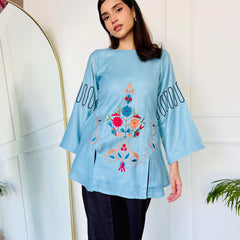 Blue & Black Embroidered Kurta Set