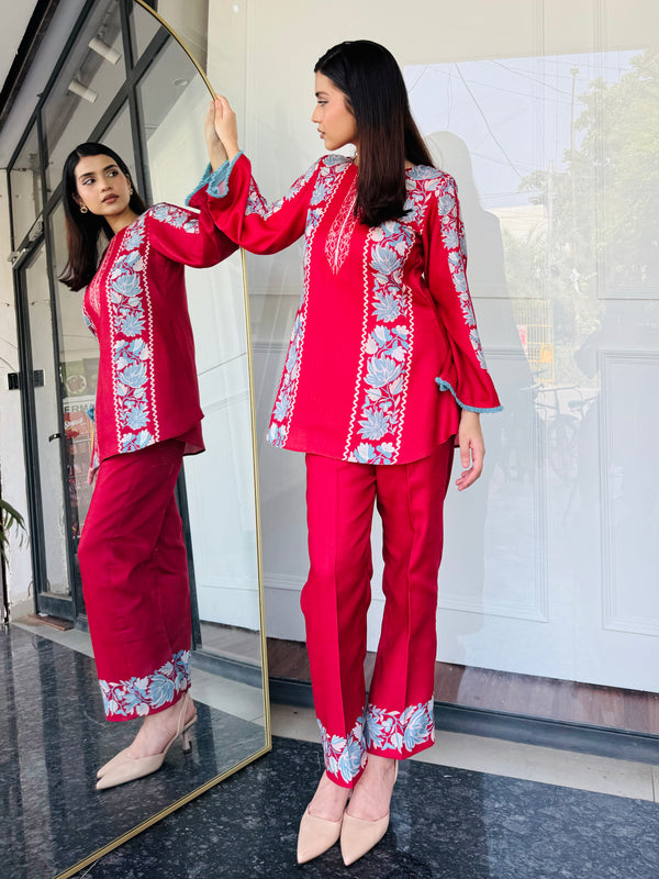 Red & Blue Festive Kurta Set