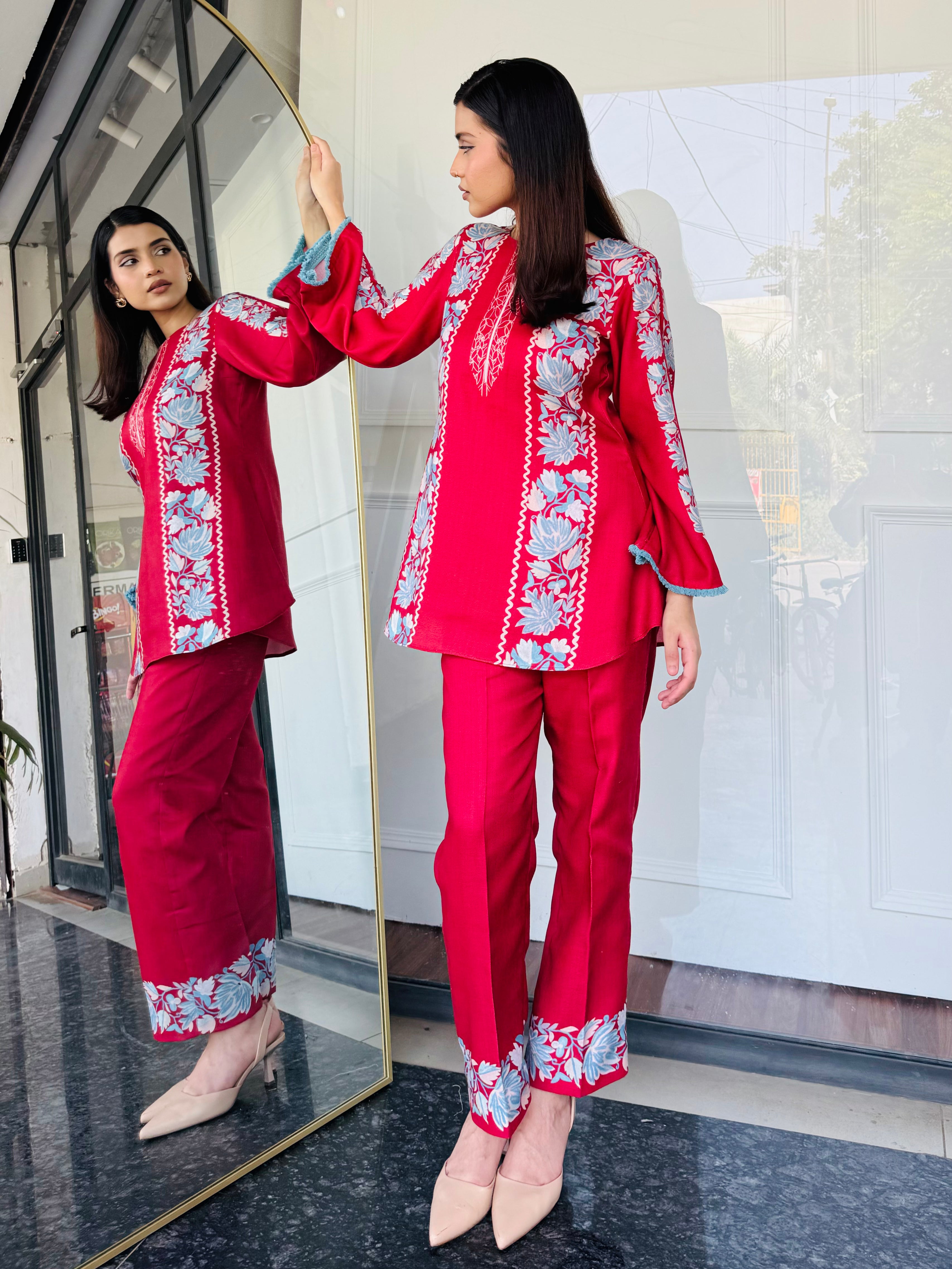 Red & Blue Festive Kurta Set