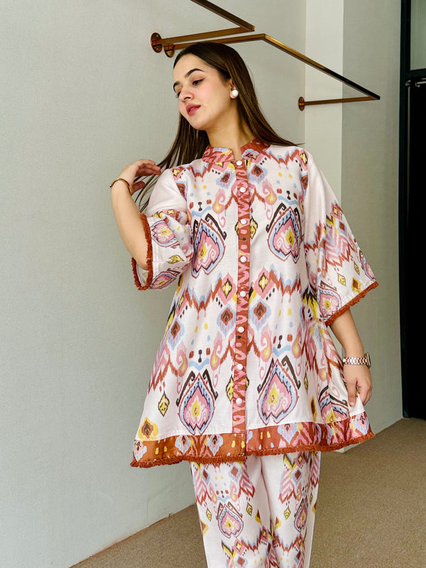 Pastel Ikkat Festive Kurta Set