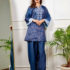 Two Tone Blue Paisley Kurt Set