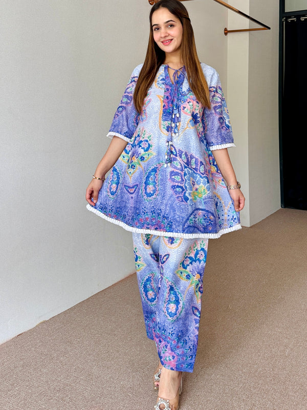 Blue Festive Schiffi Kurta Set