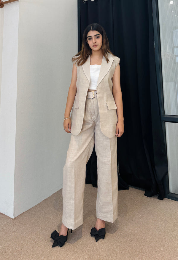 Beige Formal Linen Coord
