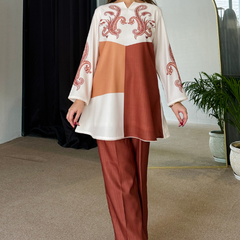Tan Color Block Winter Kurta Set