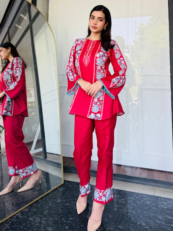 Red & Blue Festive Kurta Set