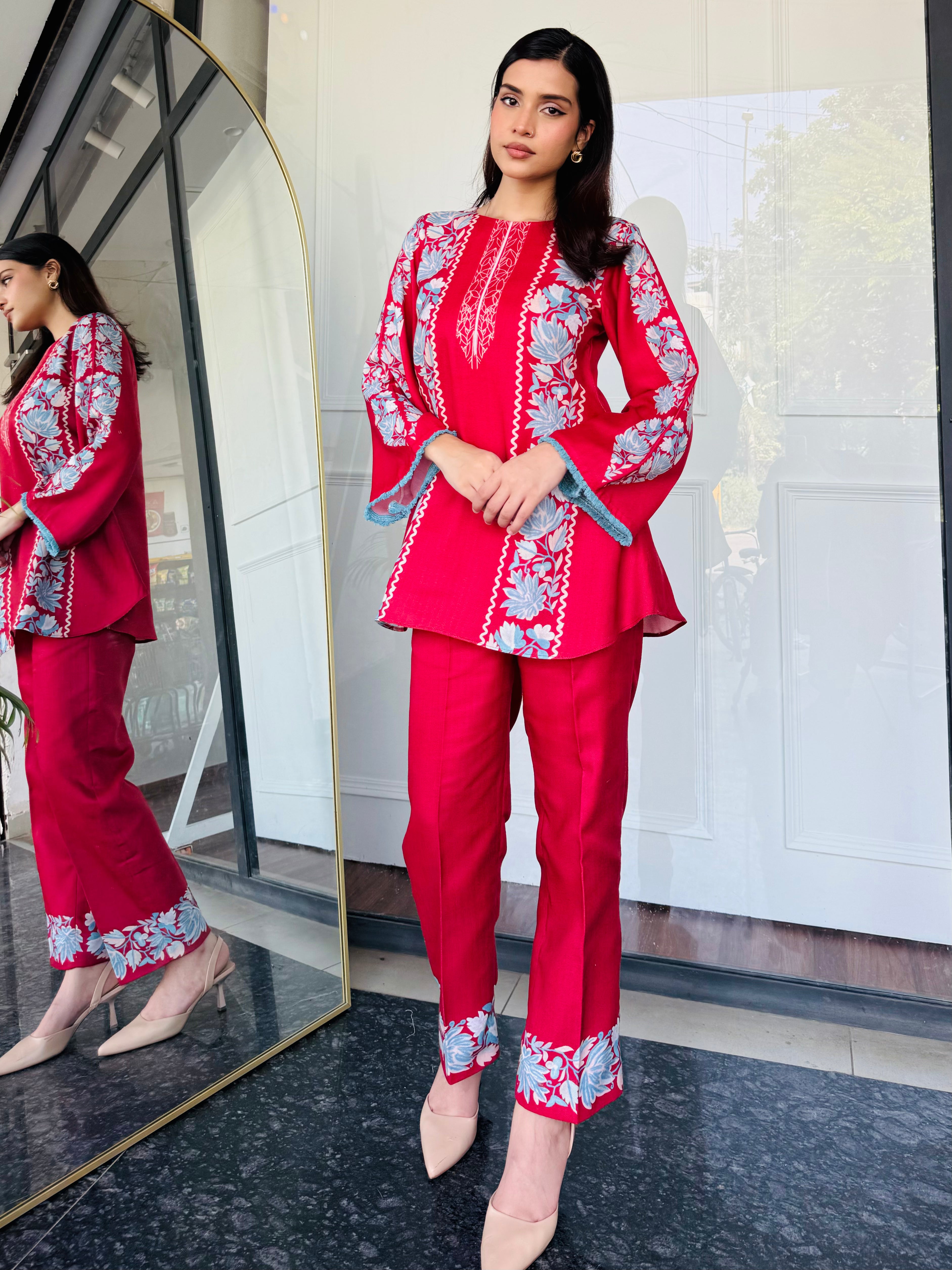 Red & Blue Festive Kurta Set