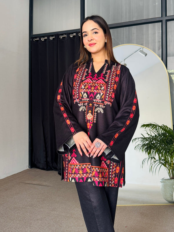 Black Winter Woollen Kurta Set