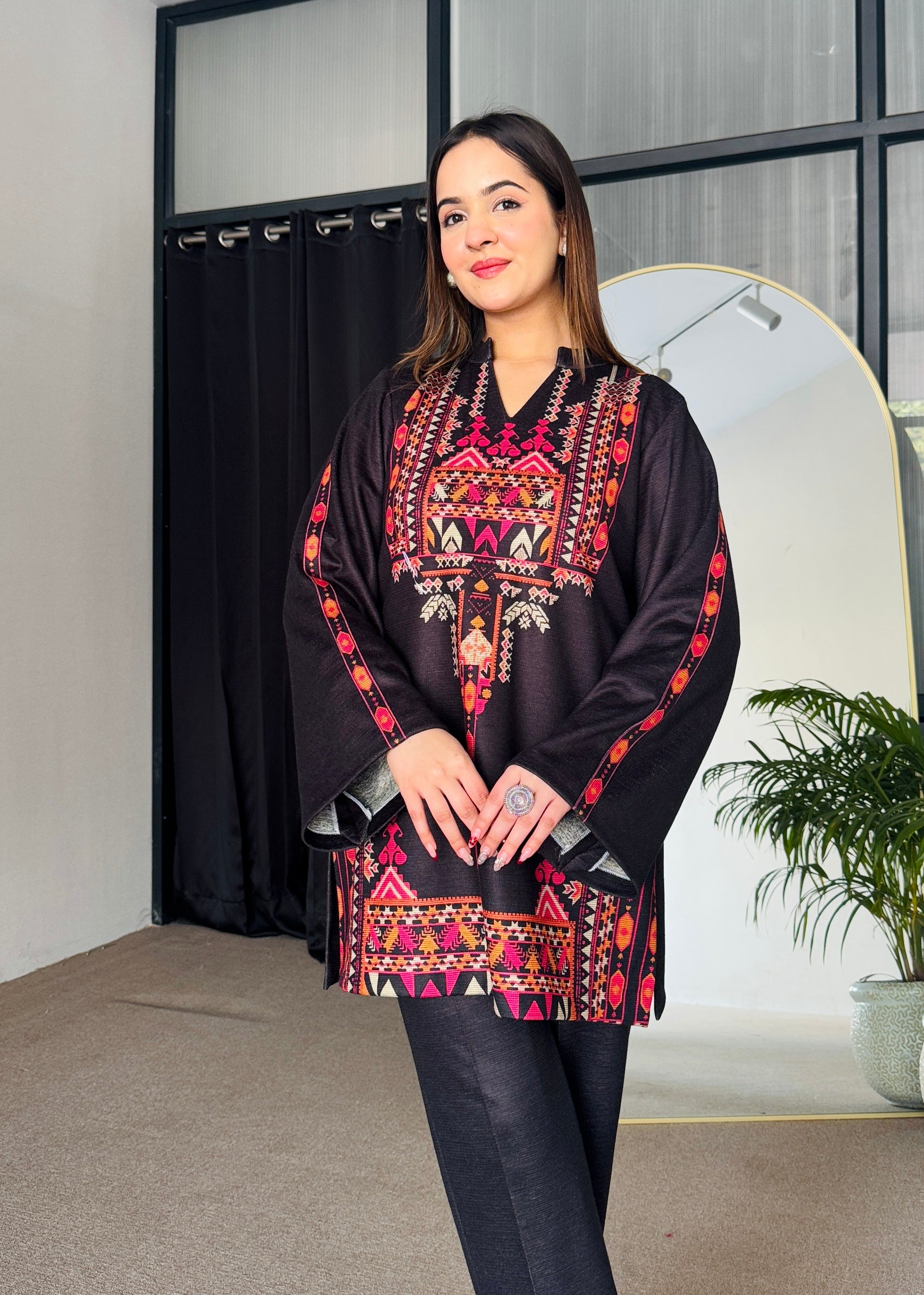 Black Winter Woollen Kurta Set