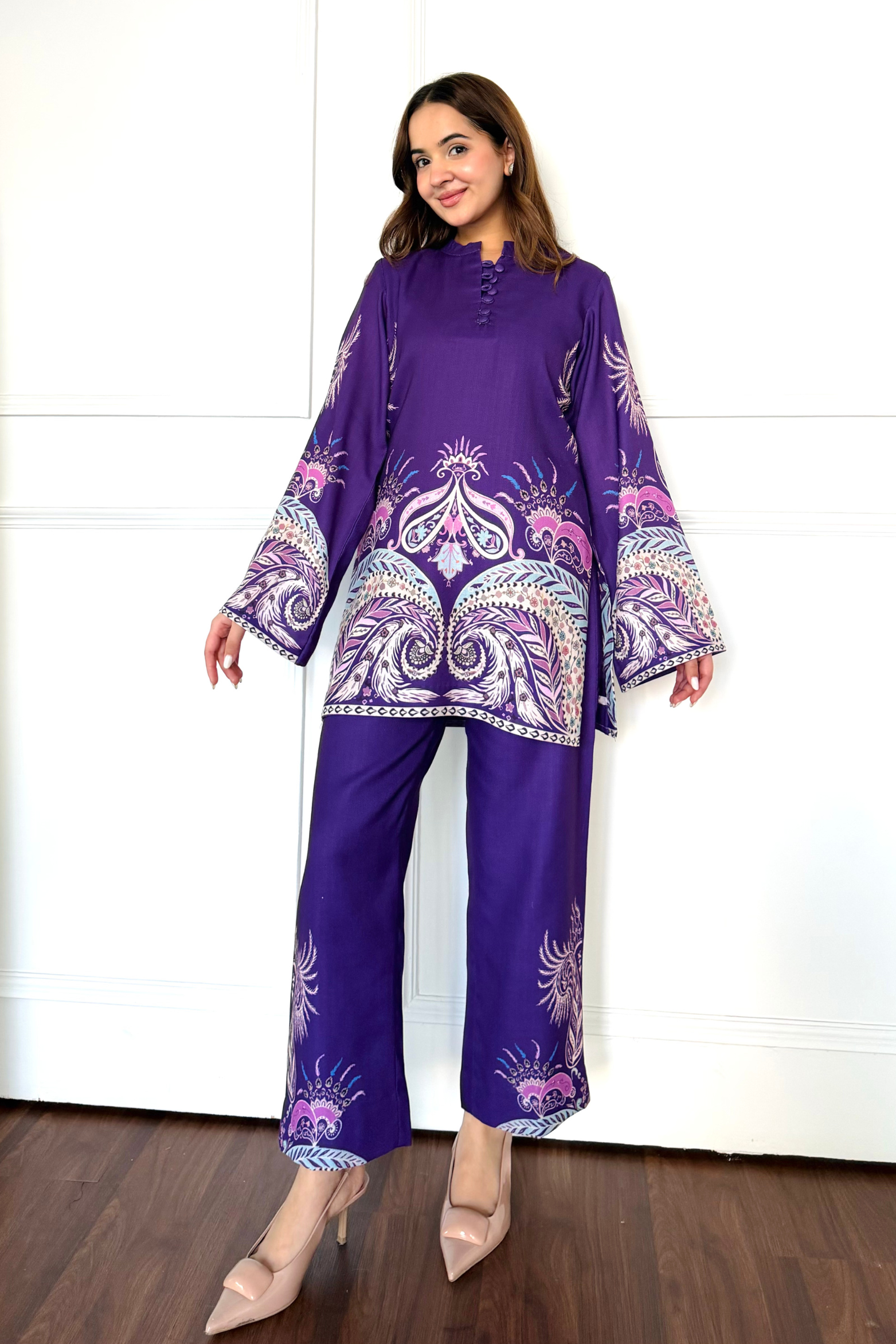 Purple Tropical Kurta Set