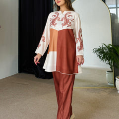 Tan Color Block Winter Kurta Set