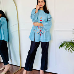 Blue & Black Embroidered Kurta Set