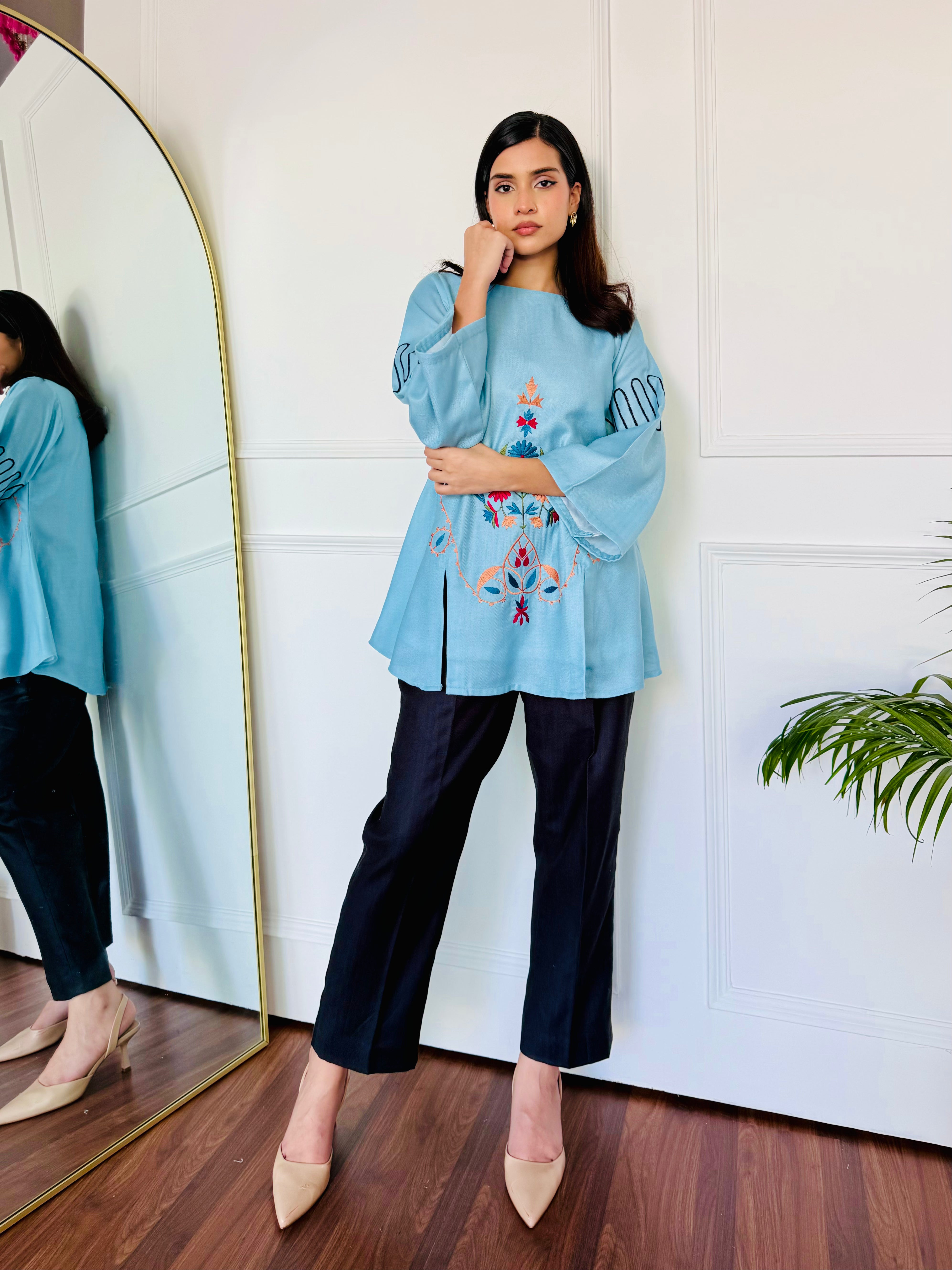 Blue & Black Embroidered Kurta Set