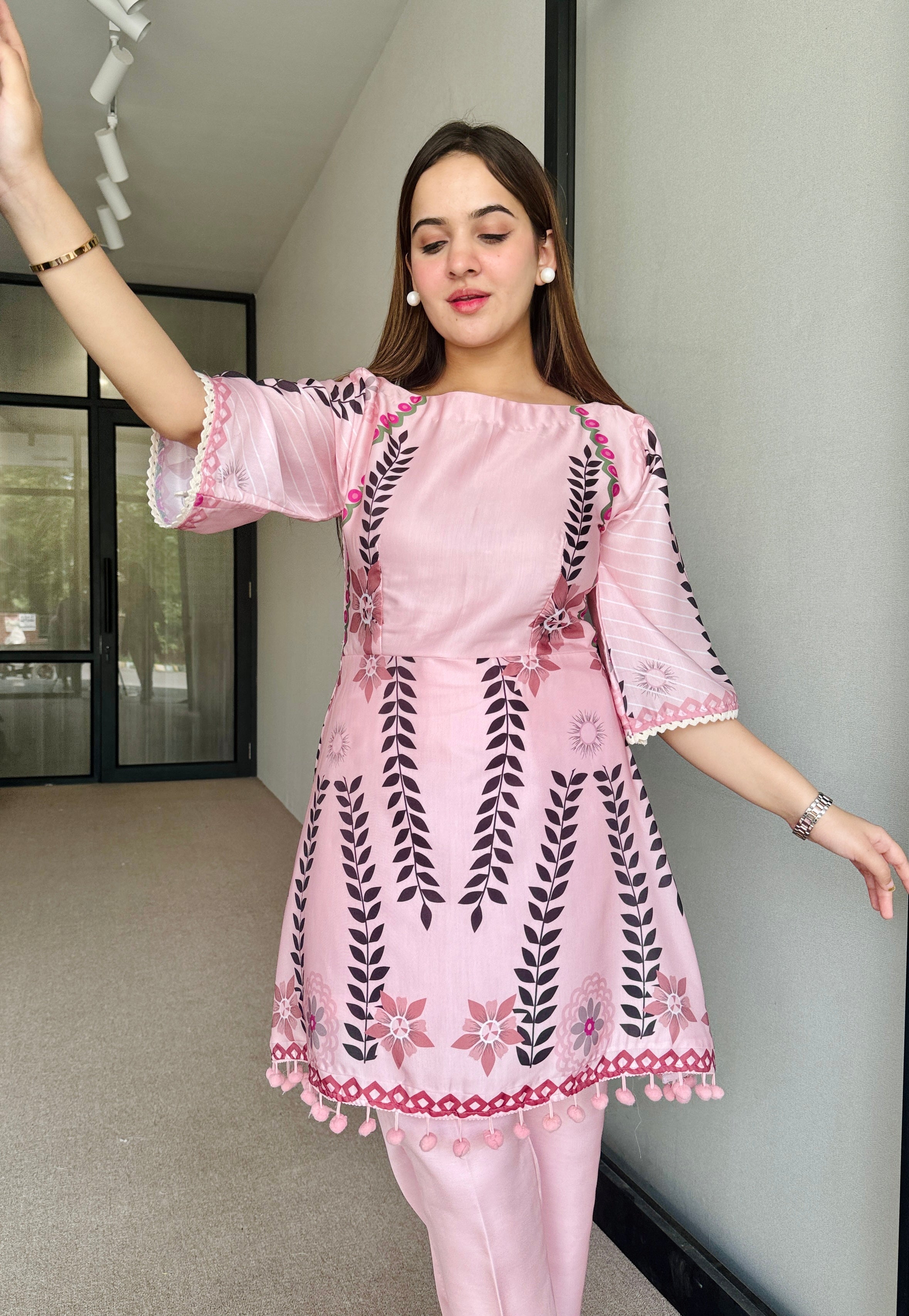 Festive Pink Peplum Fusion Set