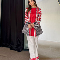 Red White Winter Kurta Set