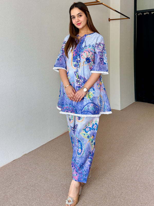 Blue Festive Schiffi Kurta Set