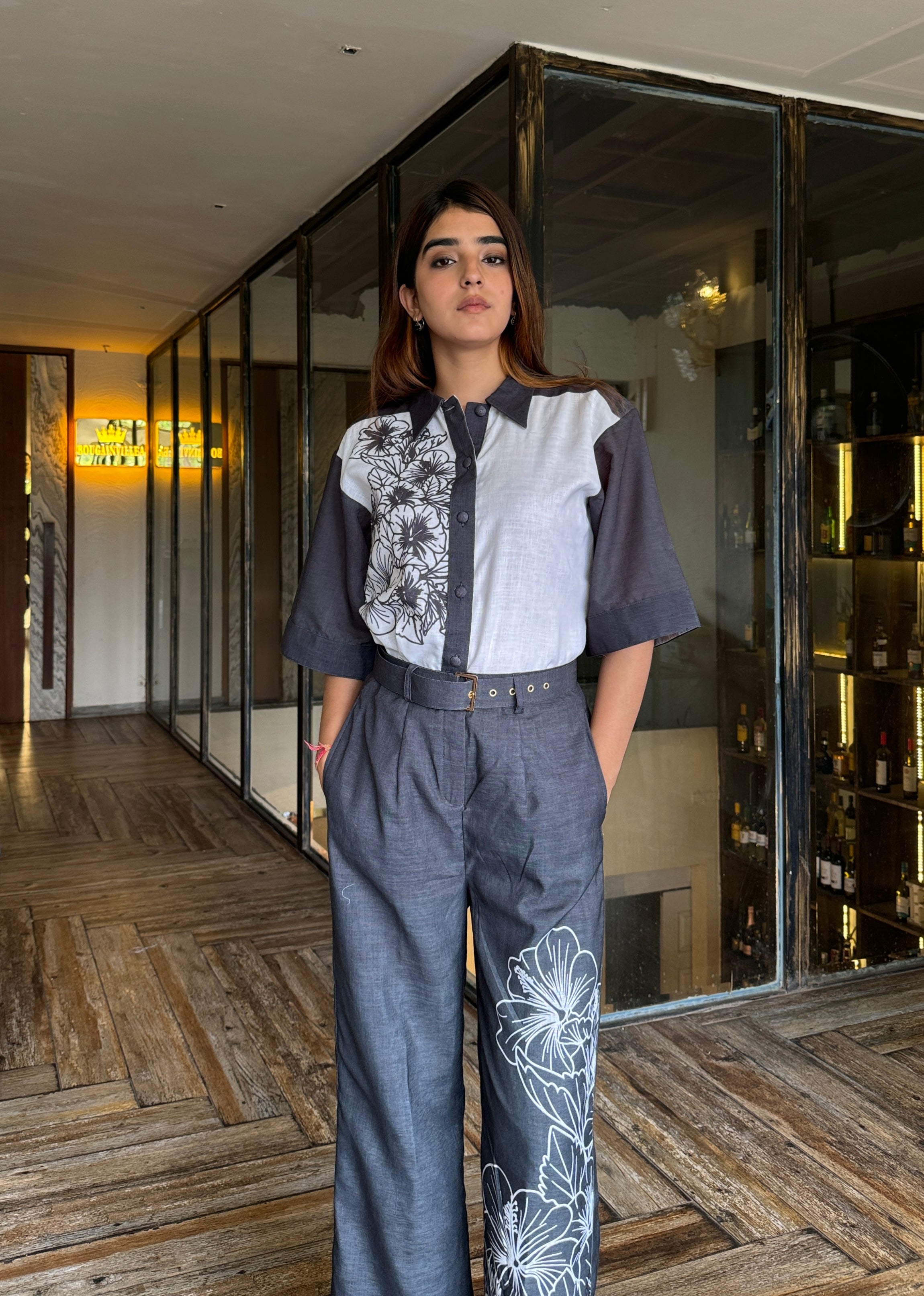 Black White Linen Coord