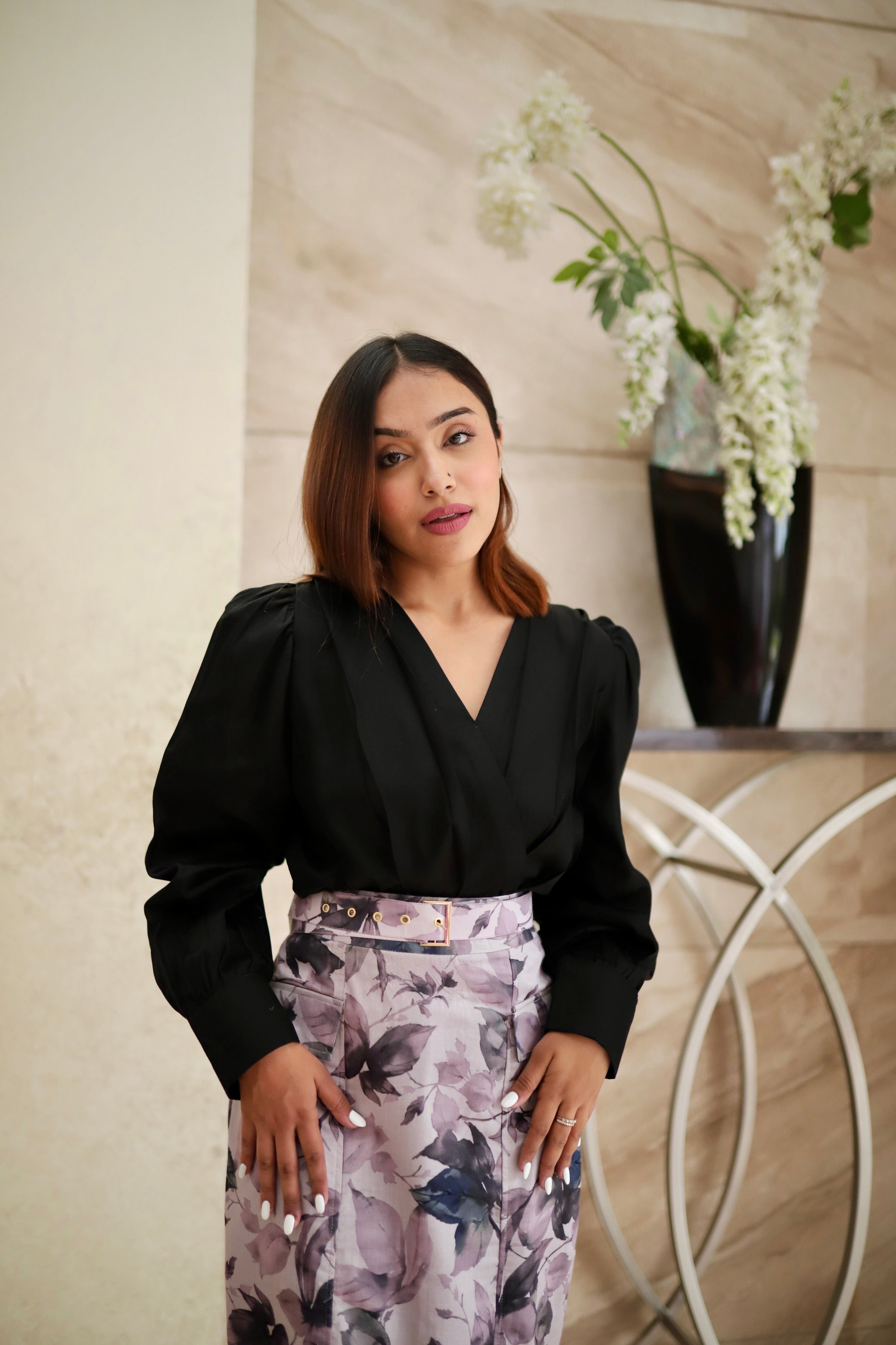 Black Formal Pleated Top