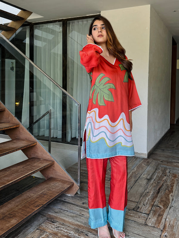 Tropical Red Kurta Set