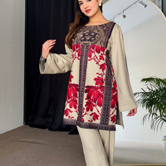 Noor Red Beige Winter Floral Kurta Set