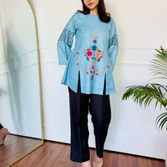 Blue & Black Embroidered Kurta Set