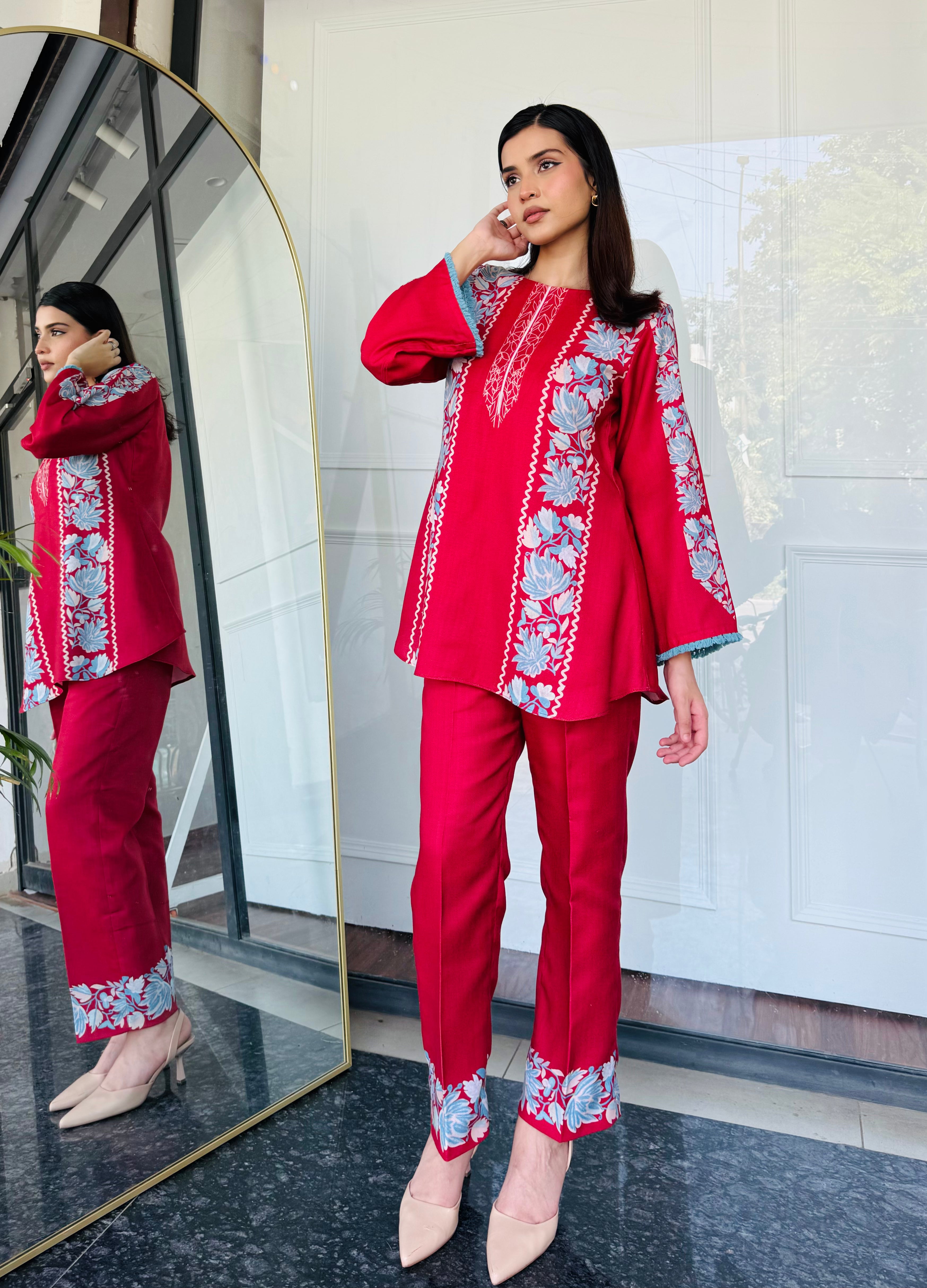 Red & Blue Festive Kurta Set