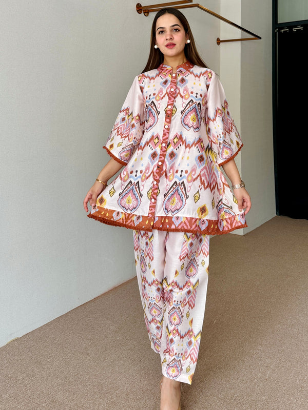 Pastel Ikkat Festive Kurta Set