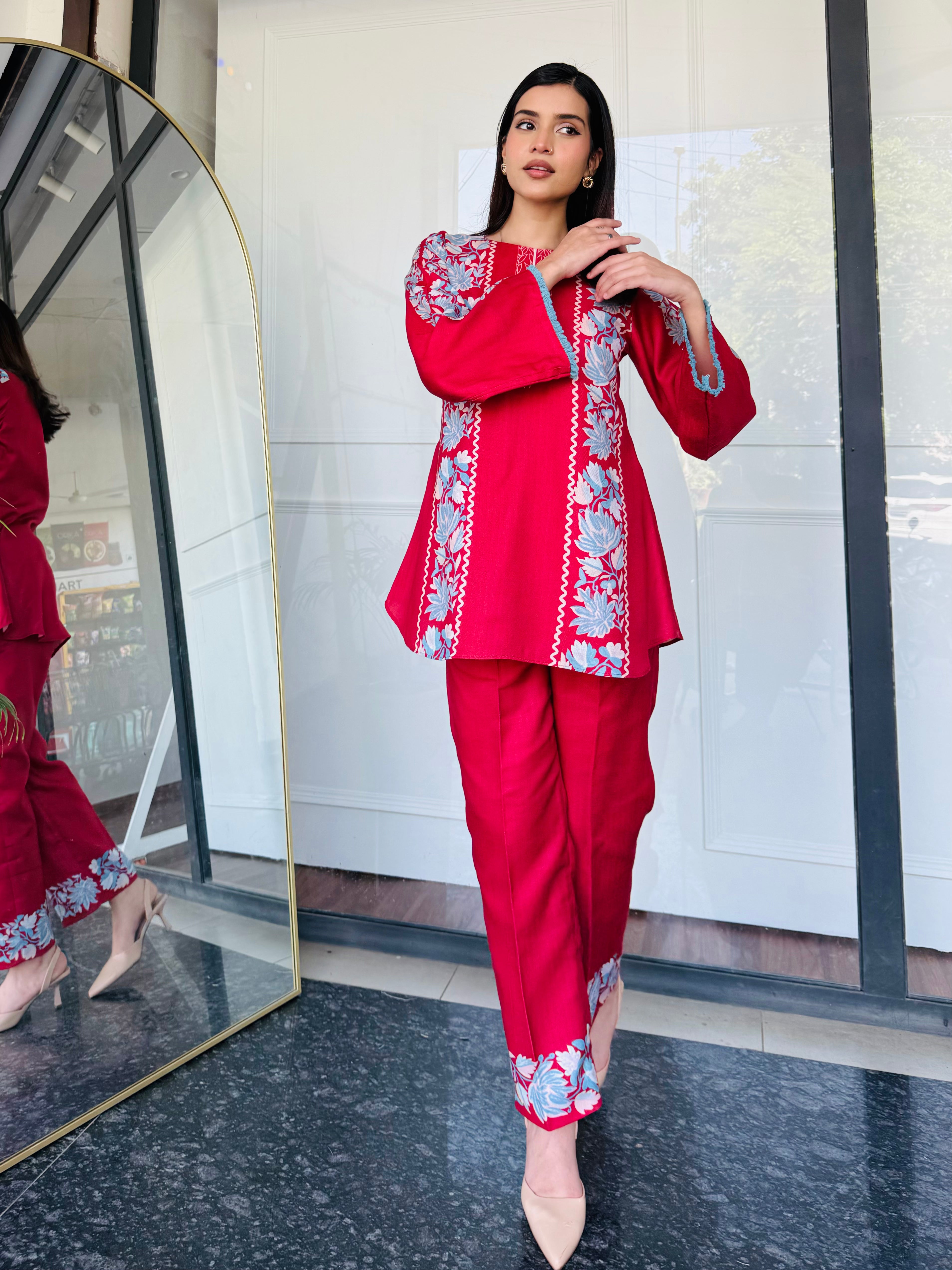 Red & Blue Festive Kurta Set