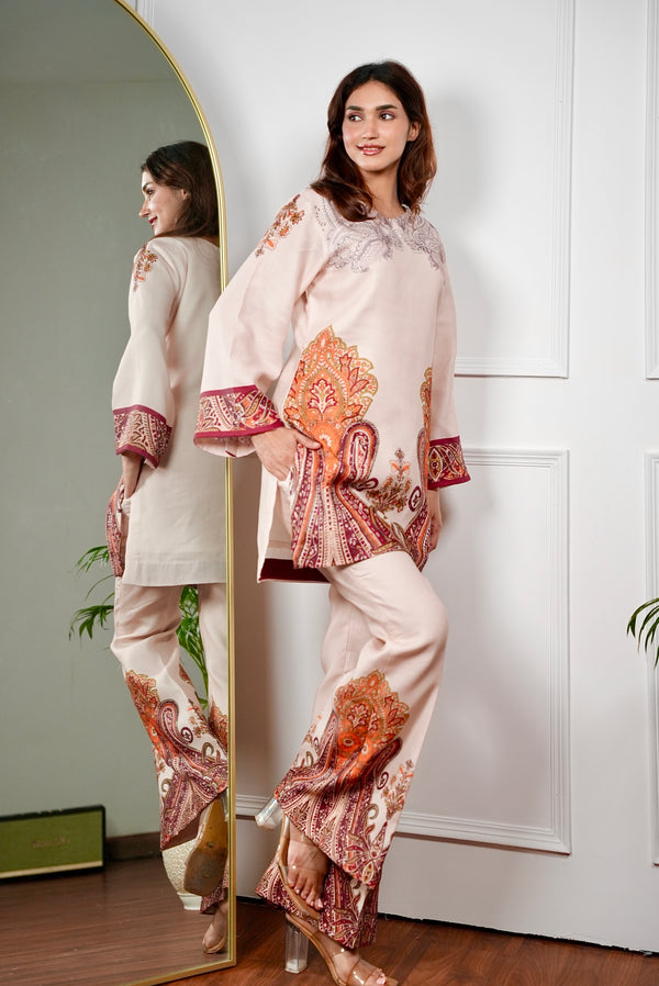 Zar Beige Paisley Kurta Set