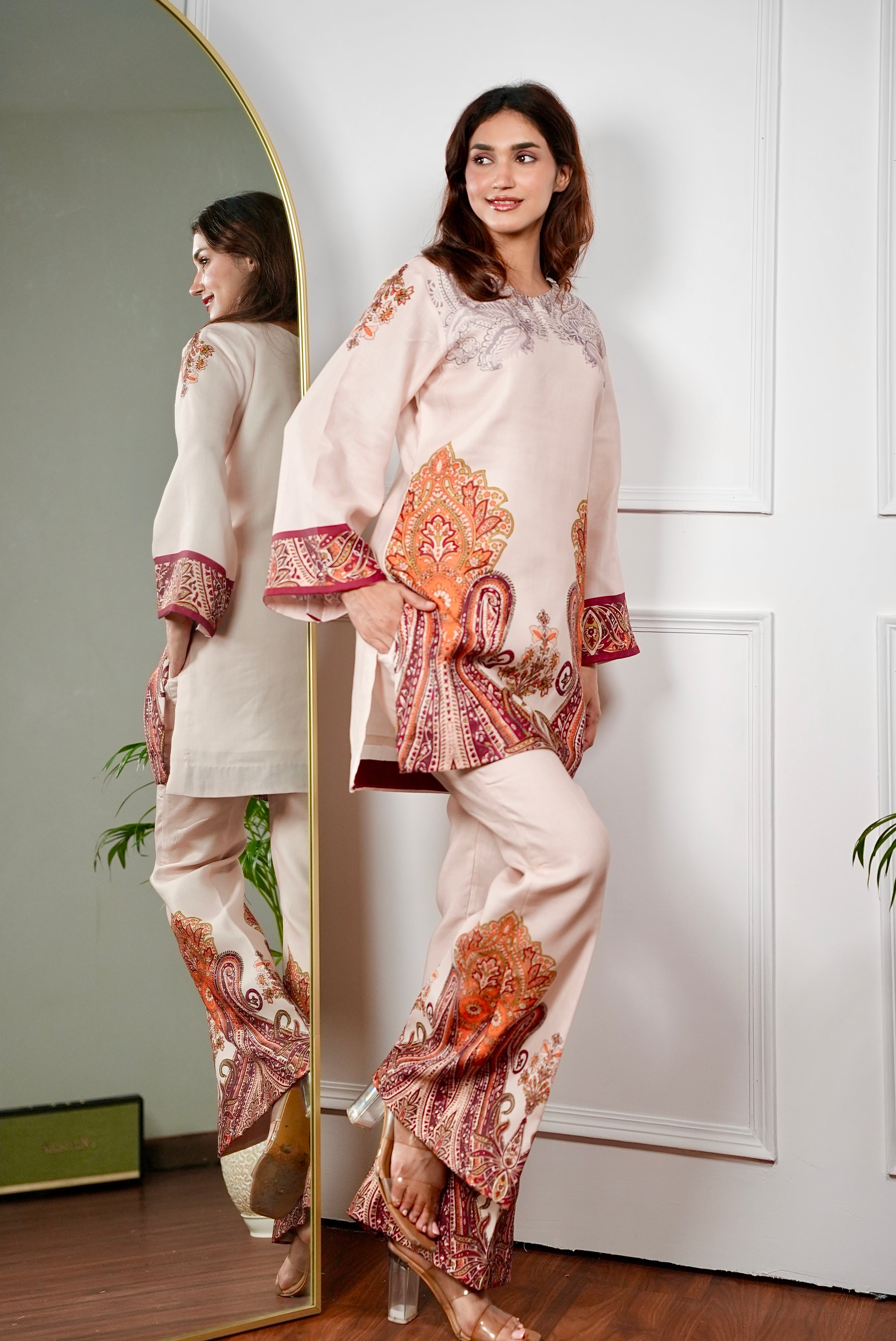 Zar Beige Paisley Kurta Set