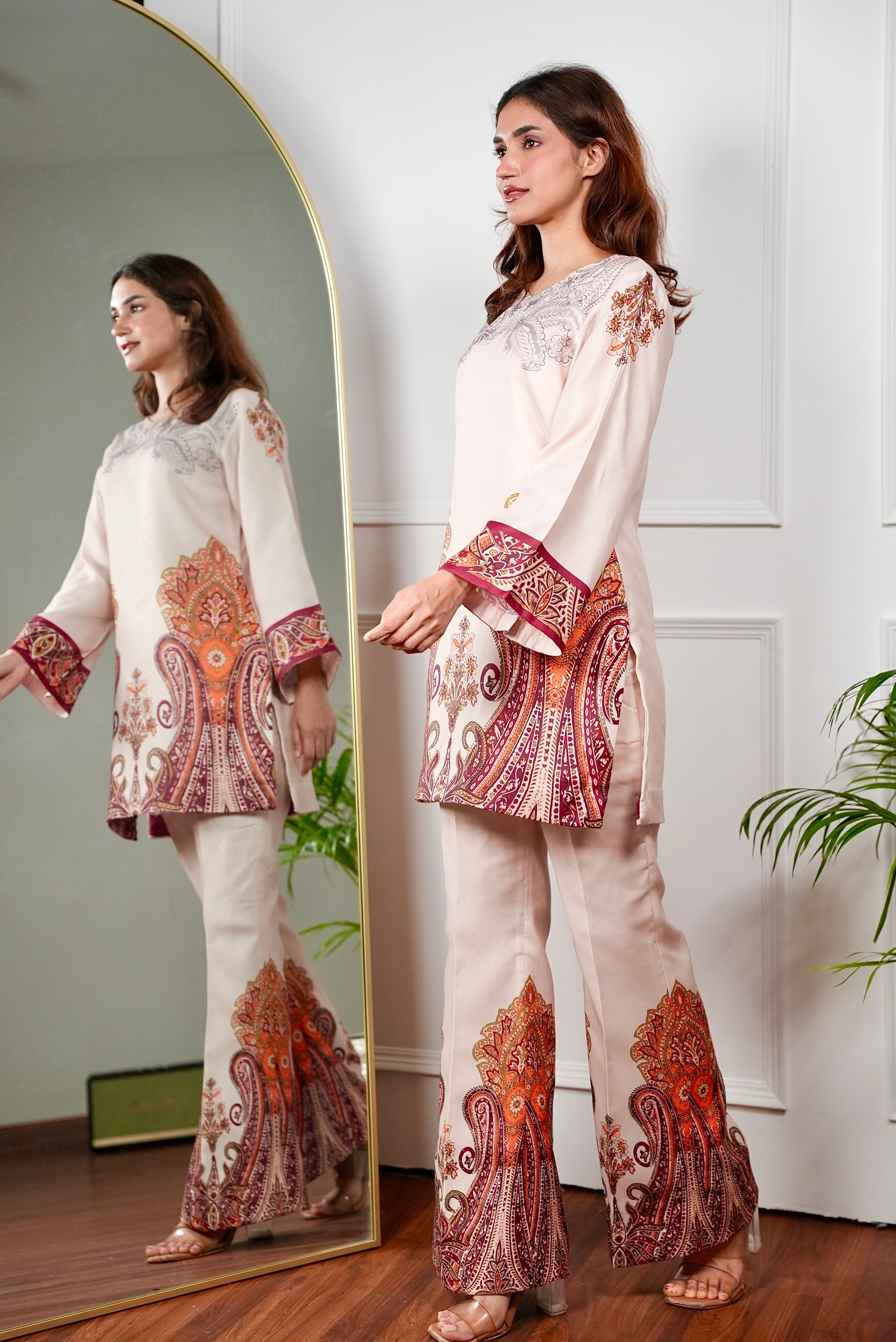 Zar Beige Paisley Kurta Set