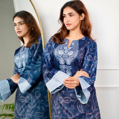 Two Tone Blue Paisley Kurt Set