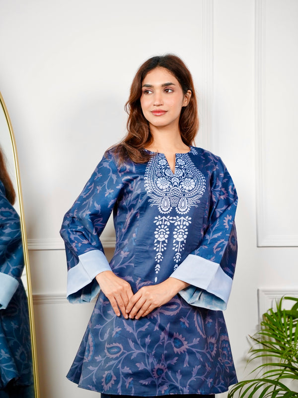 Two Tone Blue Paisley Kurt Set