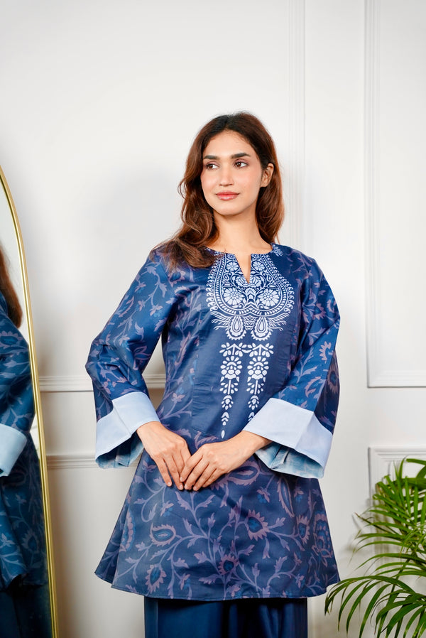 Two Tone Blue Paisley Kurt Set