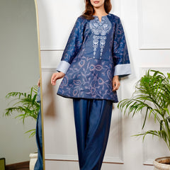 Two Tone Blue Paisley Kurt Set
