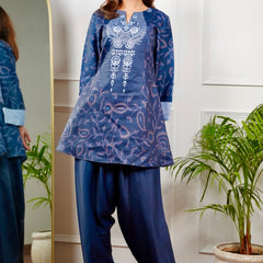 Two Tone Blue Paisley Kurt Set