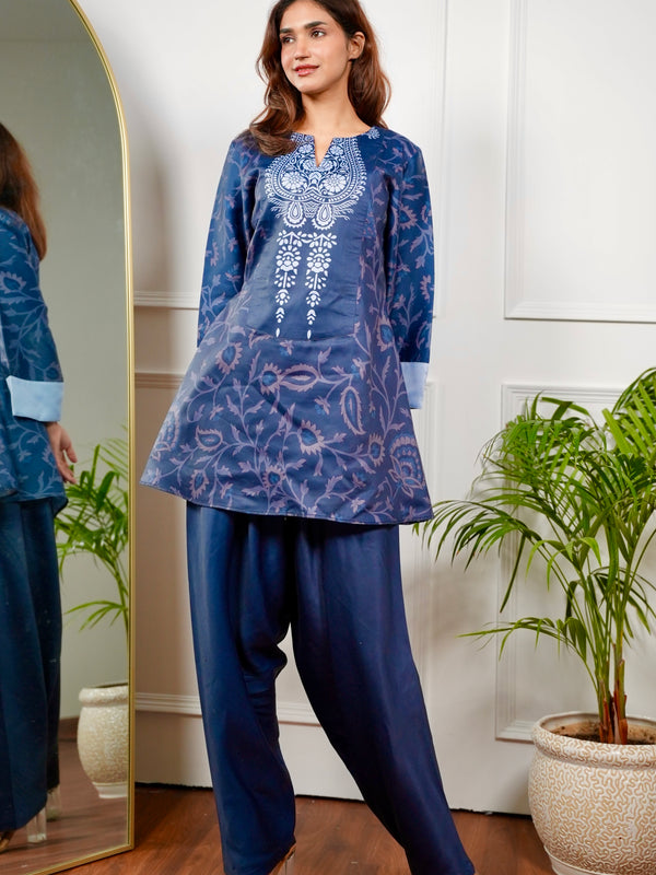 Two Tone Blue Paisley Kurt Set