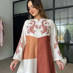 Tan Color Block Winter Kurta Set