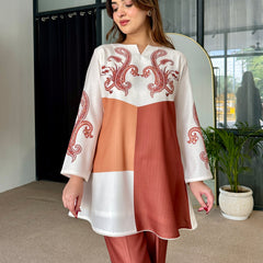 Tan Color Block Winter Kurta Set